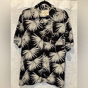 Original Weatherproof Vintage Mens Large Black & White Tropical Palm Print Shirt